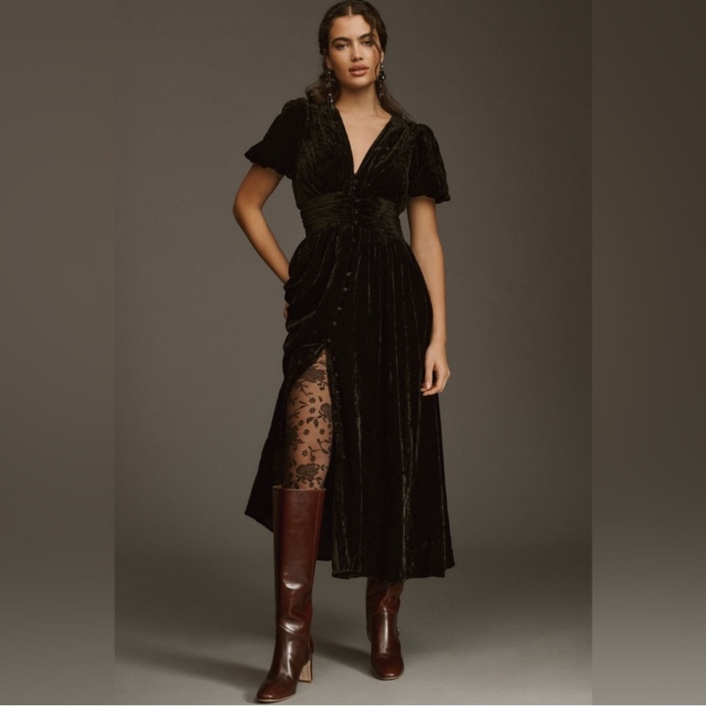 Anthropologie Black Velvet ‘Katerina Button-Front Dress’